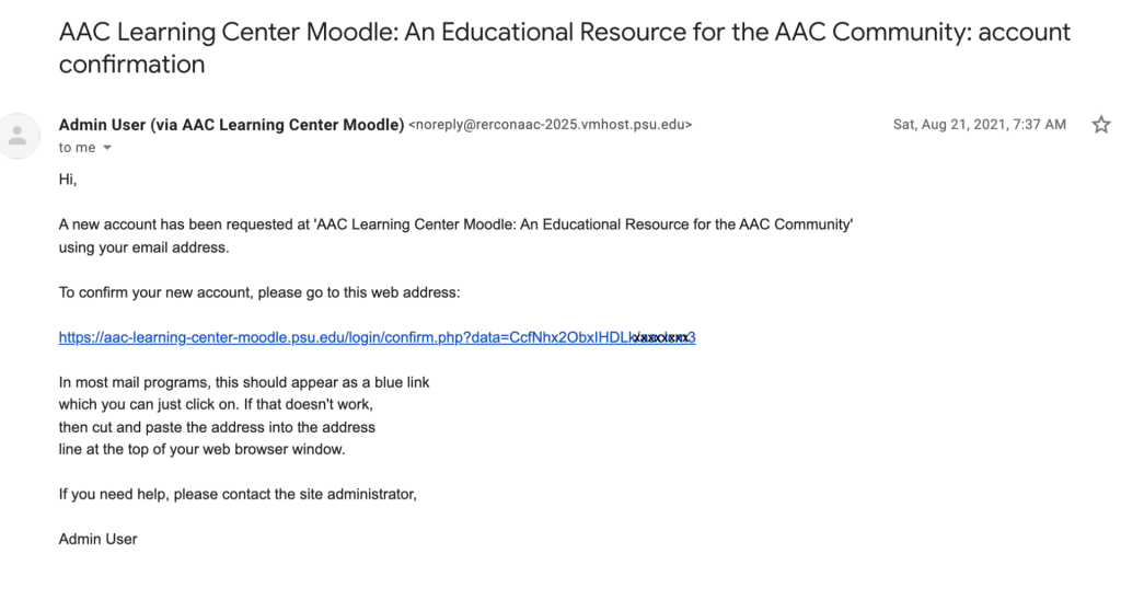 A screen capture image of the email message that registrants will receive to confirm registration