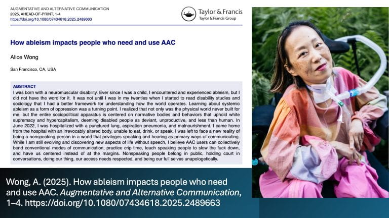 Picture of Alice Wong and screenshot of journal article abstract