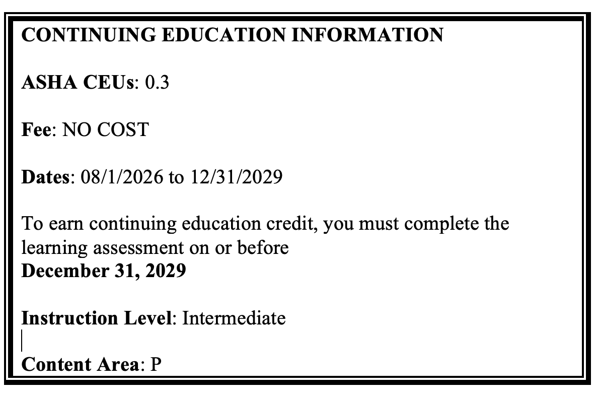 ASHA CEU Media Block for August 1, 2026